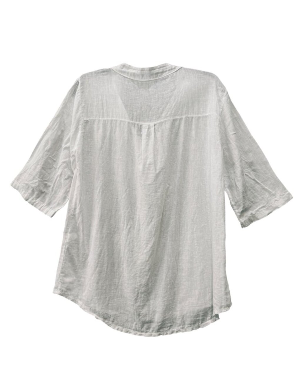 White 100% Linen Blouse Size M Johnny Collar Prato Italy Beachy Quiet Luxury - Picture 2 of 7